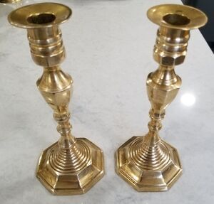 Vintage Brass Candlestick Pair – Octagonal Base – Made in India